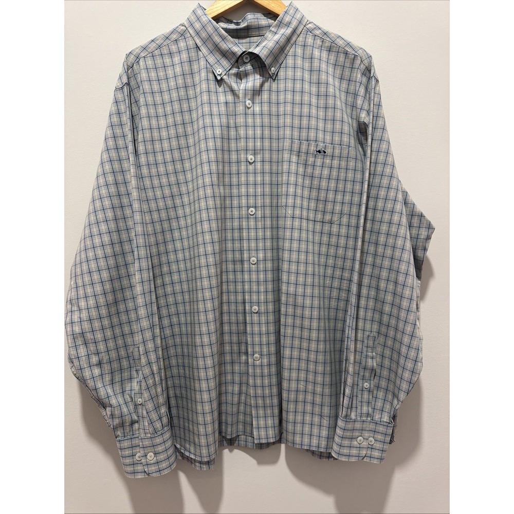Fish Hippie Solace Collections Mens 2XL Button Up Shirt Plaid Blue Cream